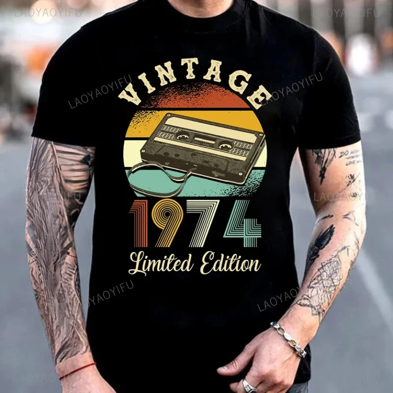 Born in 1974 Retro Limited Edition T Shirt Men Vintage 1974 Tshirt Cassette Tape Tee Funny Woman Man Tshirt 50s Birthday Clothes