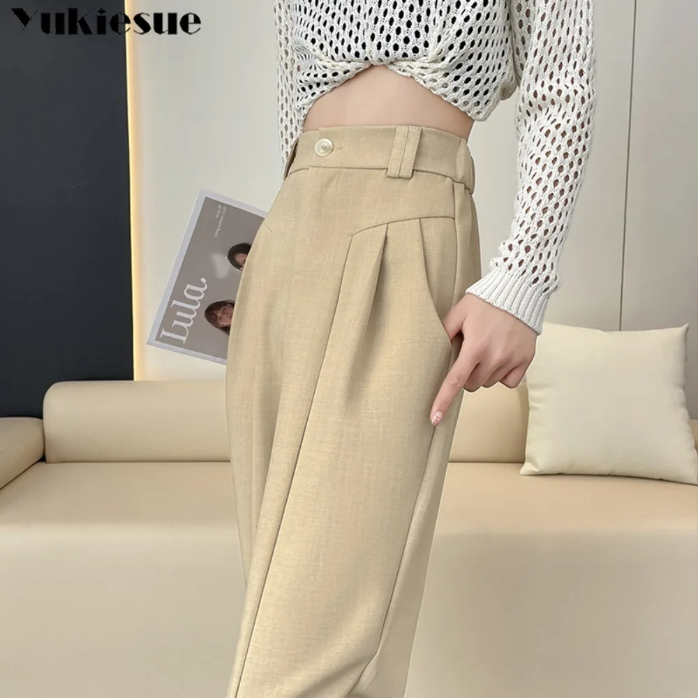 2025 Nieuwe Lente Herfst High End Gedrapeerde Zwarte Blazer Broek voor Vrouwen Peervorm Hoge Taille Casual Losse Wijde Pijpen Broek