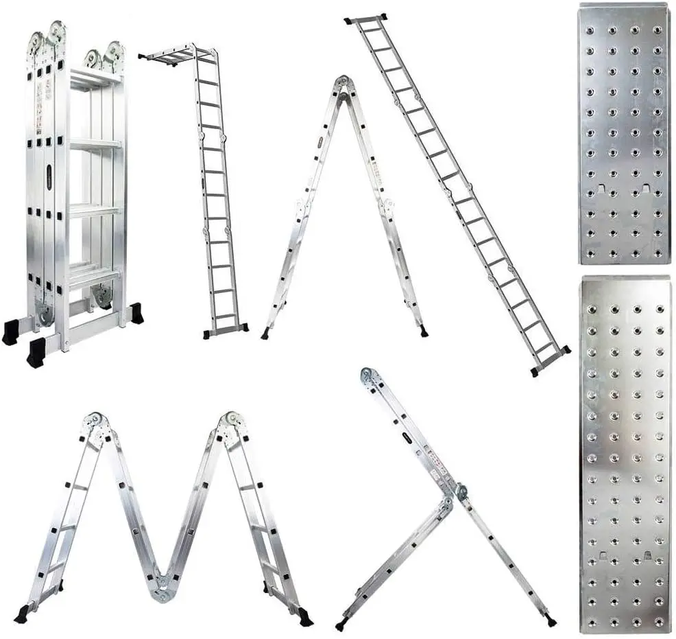 Folding Ladder Multi-Purpose Aluminium Extension 7 in 1 Step Heavy Duty Combination EN 131 Standard (15.5 Feet)