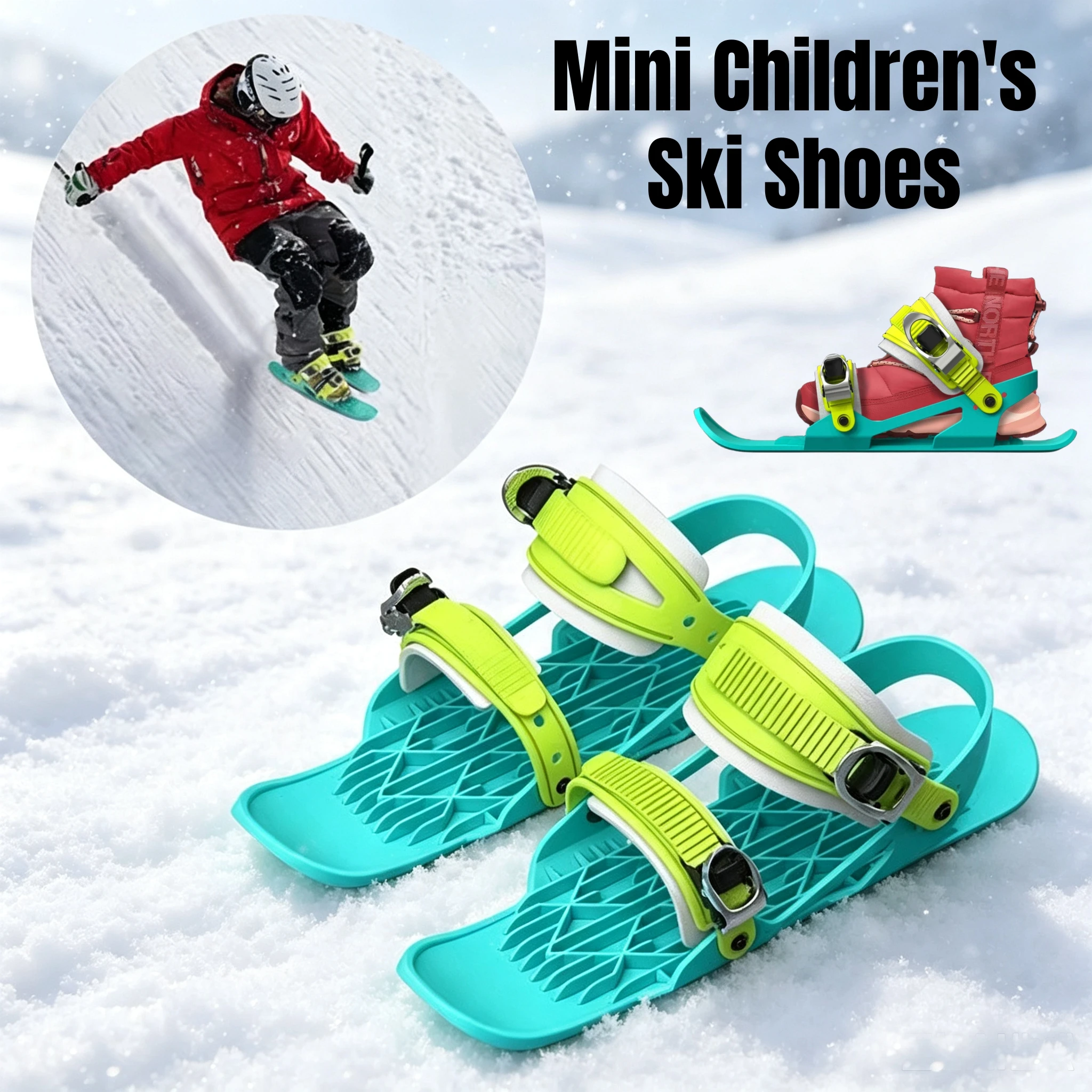 Children's Mini Ski Skates Short Ski Shoes Snow Shortboard with Adjustable Binding Snow Boots for Winter Ski Equipment