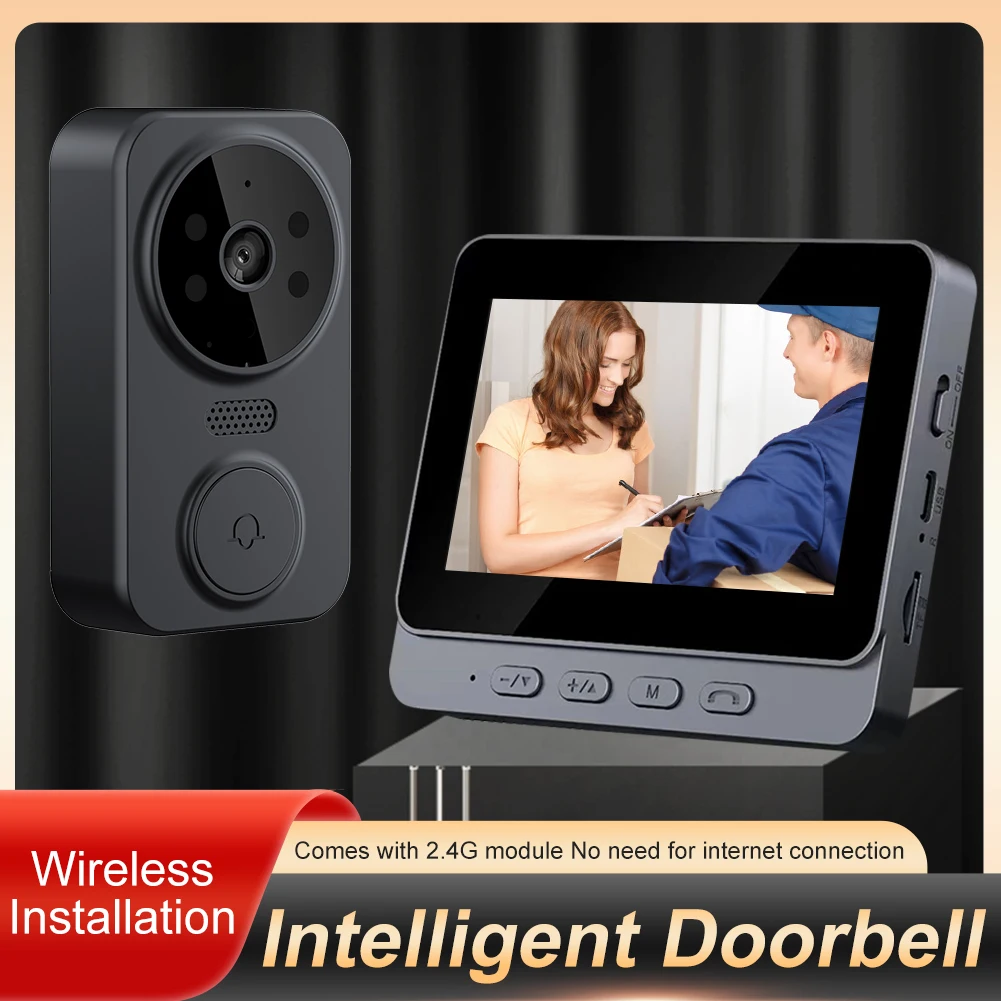 Wireless Doorbell 800mAh Battery Digital Door Viewer 2.4G WiFi Automatic Sensing Video Intercom Door Cameras 4.3 Inch IPS Screen