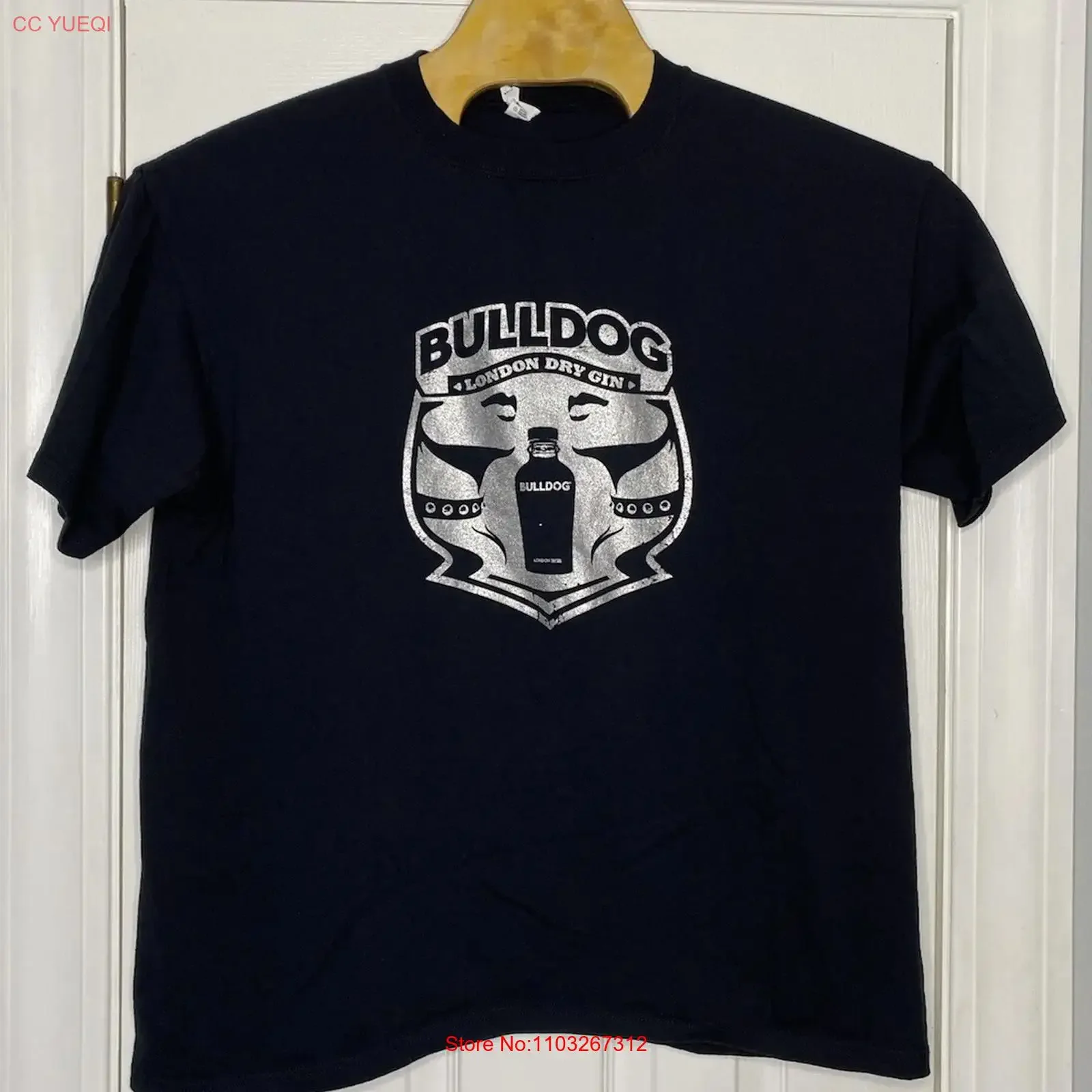 Camiseta Anvil Mens Bulldog London Dry Gin, Negra, Talla XL, Estilo Vintage, Ligeramente Versátil, Casual, Elástica, Moderna, con Gráficos Elegantes