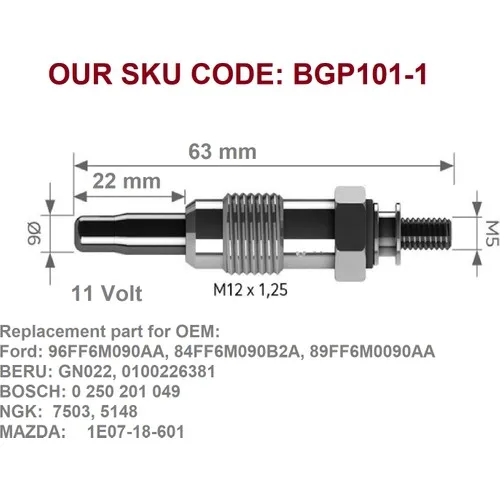 For Ford For Mazda 1.8 Diesel Engine 4 Pcs Glow Plug 11 Volts 96 Ff6M090Aa