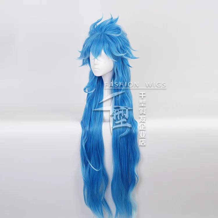 Twisted Wonderland Idia Shroud Cosplay Long Blue Curly Wig Cosplay Anime Cosplay Heat Resistant Synthetic Wigs Halloween Party