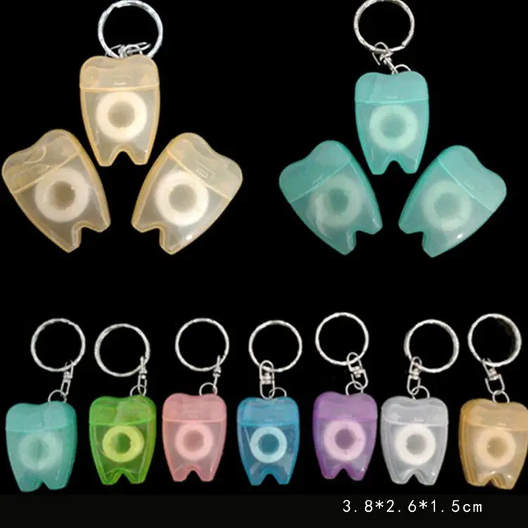 20pcs Tooth-Shaped Key Chain Type Flat-Line Portable Dental Floss Gum Oral Care