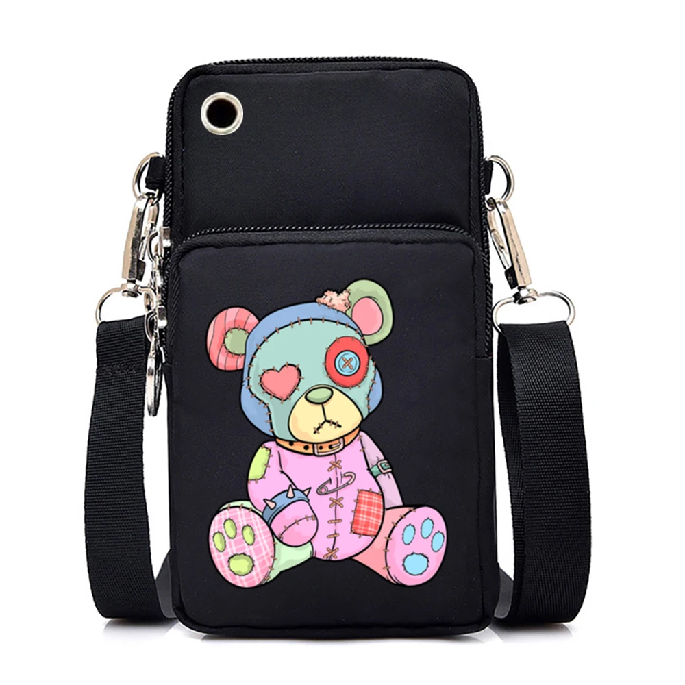 Skull Cat Print Shoulder Bag para mulheres, Mini bolsa para telefone móvel, Bolsa Gótica Punk, Bolsas Crossbody, Carteira de moda