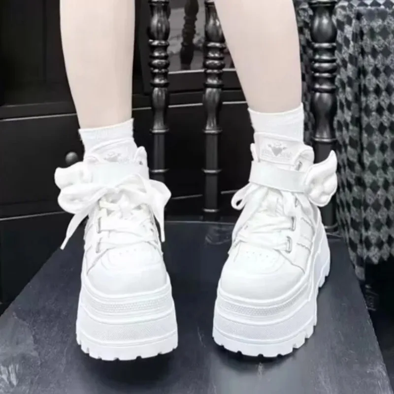 Zapatillas Deportivas Casuales de Mujer de Caña Baja con Cierre de Cinta Mágica, Diseño de Elevación de 8cm, Forro de PU Cómodo, Soporte para Tobillo, Zapatillas Diarias para Mujer