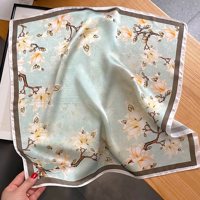 100% Foulard en soie véritable femmes imprimer foulards carrés Hijab Foulard Pashmina Poncho châle enveloppement Foulard Bandana Echarpes Bufanda