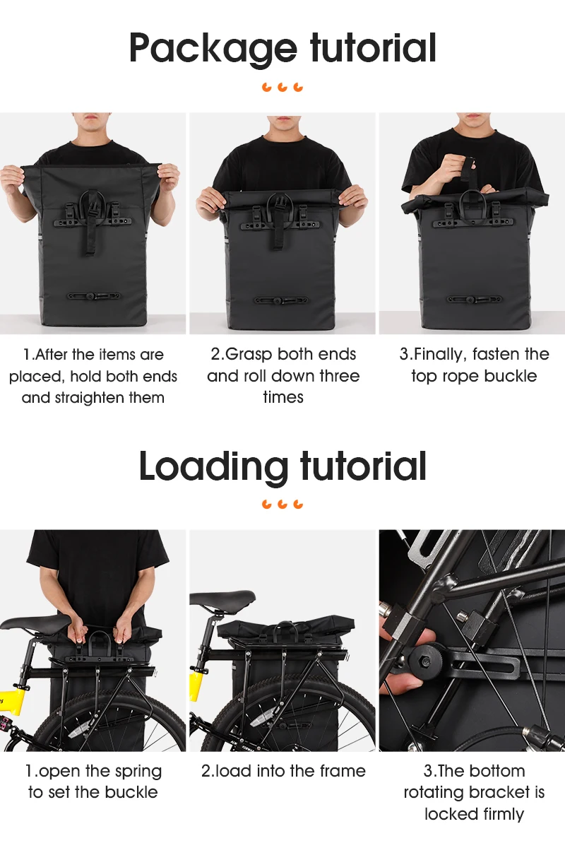 WEST BIKING Fahrradtasche 30L Wasserdichte Gepäckträgertasche Fahrrad-Satteltasche mit Regenschutz Profi-Fahrradzubehör – Detail 9