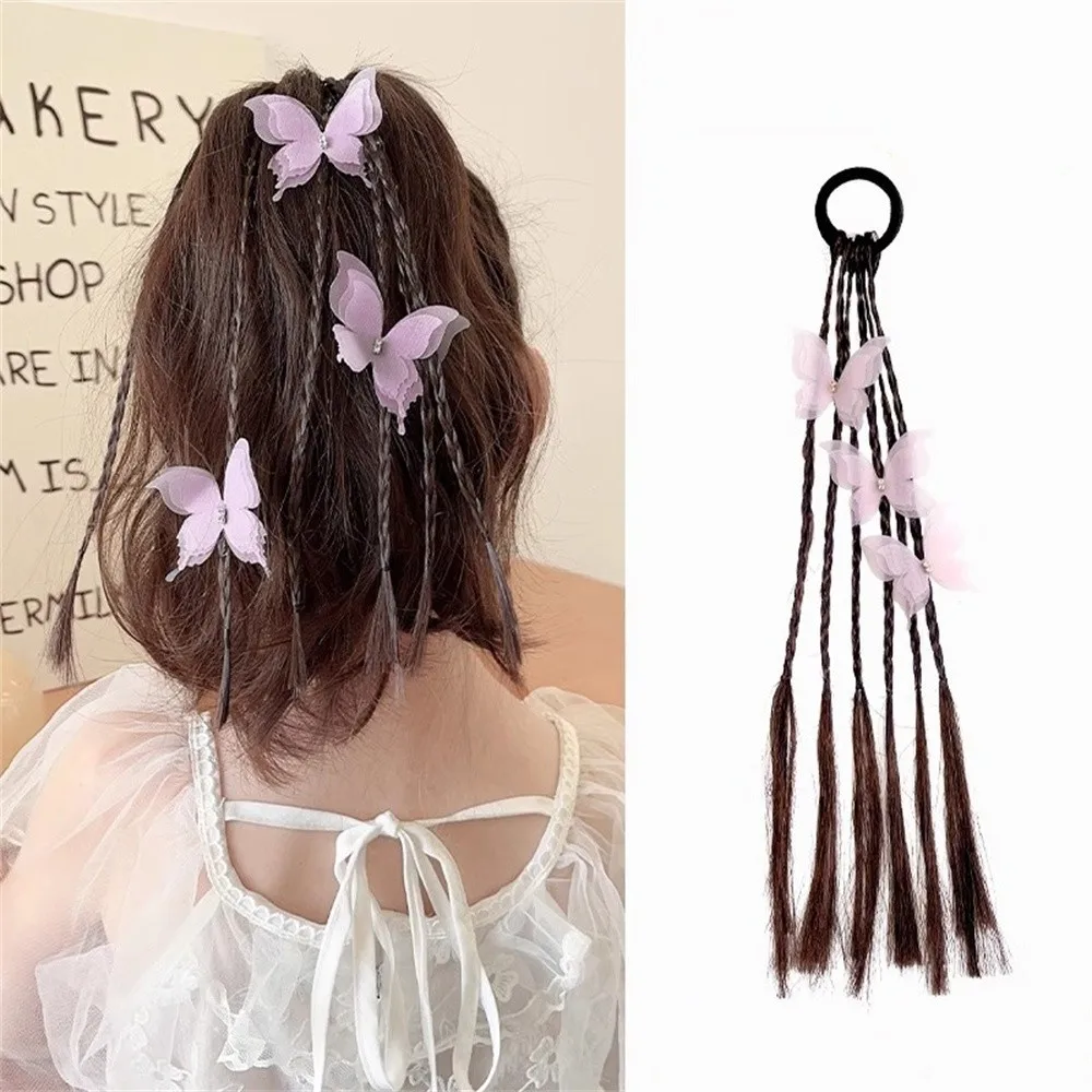 

Girls' Braided Hair Bands Set - 3PCS High Ponytail Wrapped Leather Bands, Handmade Twist Braid & Butterfly Hair Accessories