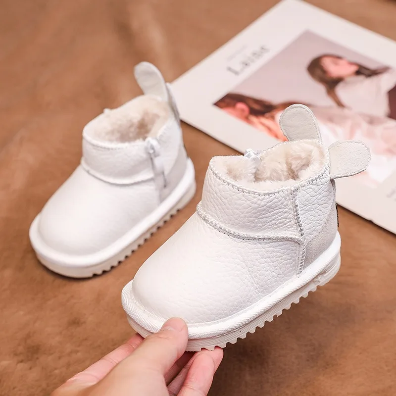 

Зимние сапоги для девочек и мальчиков, зимняя детская обувь из натуральной кожи, противоскользящие детские сапоги на мягкой подошве, ветрозащитная плюшевая детская обувь для малышей