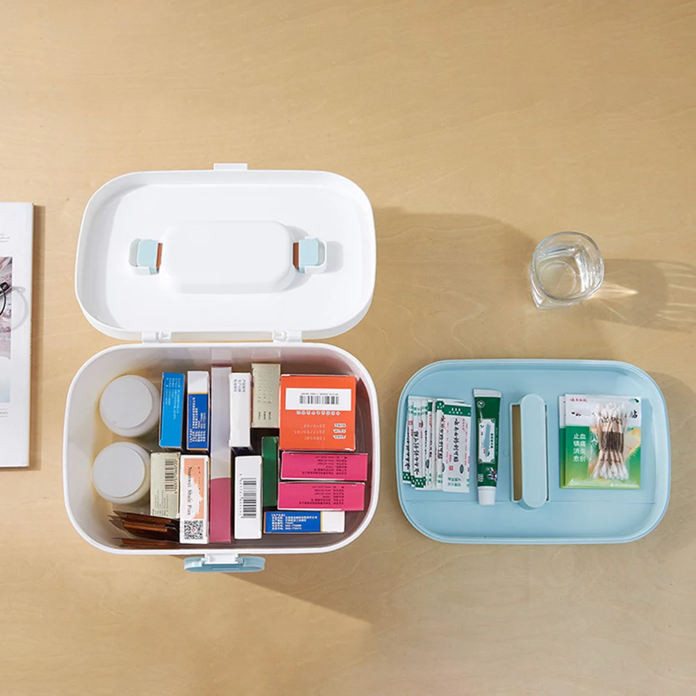 Scatola di pronto soccorso Organizzatore per la conservazione dei medicinali Scomparto con maniglia portatile blu Kit di emergenza Primo soccorso per uso interno ed esterno