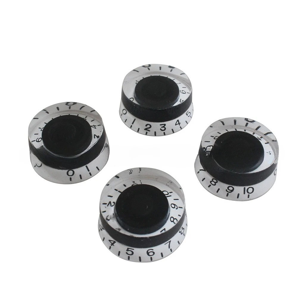 4PCS Large Round Clear Guitar Knobs Black Center with White Number Marking Guitar Bass Volume Tone Pot Control Knob Set