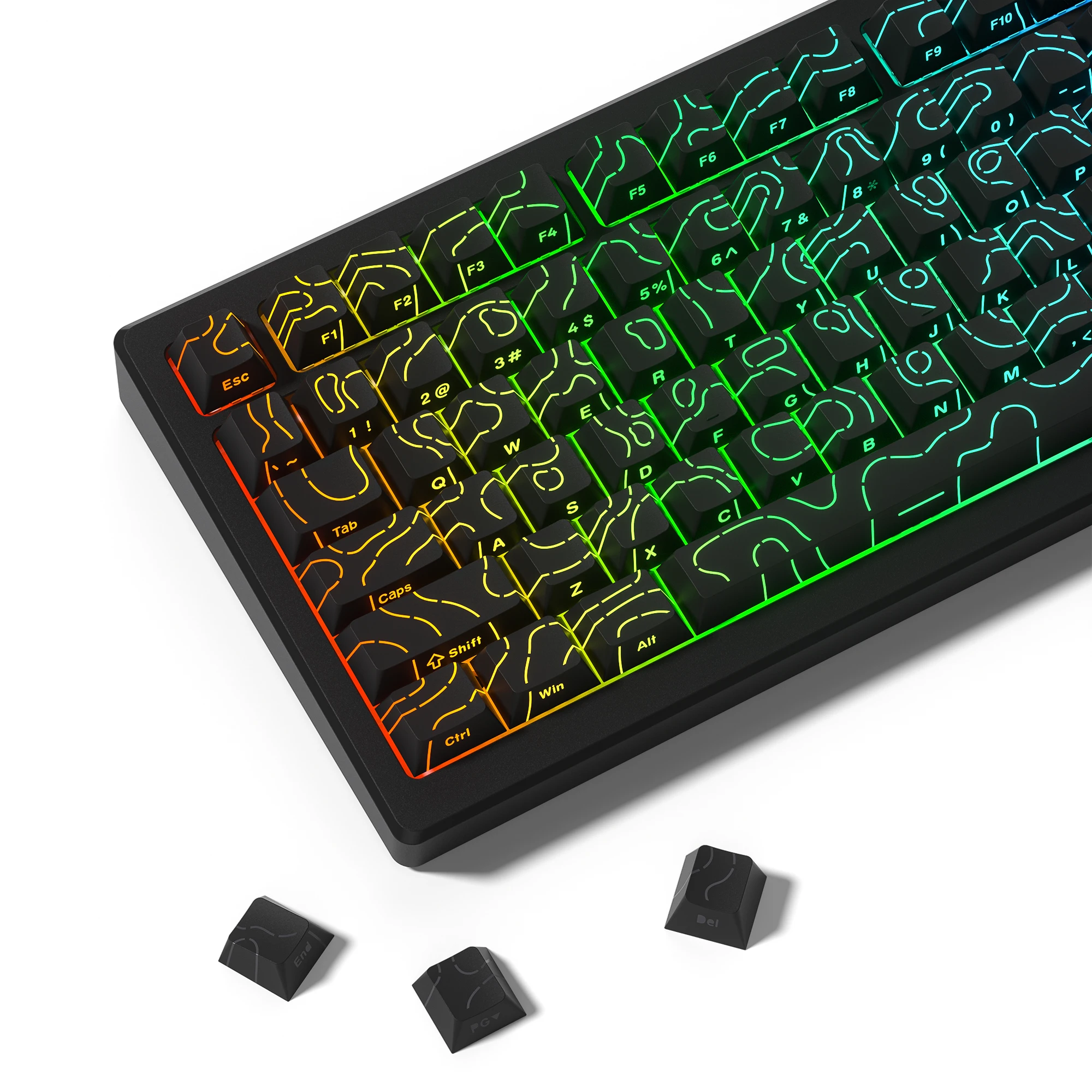 

Black Topographic 4.0 Double Shot PBT Keycaps Cherry Profile Side Print RGB Backlit Keycaps for Cherry MX Switch Gaming Keyboard