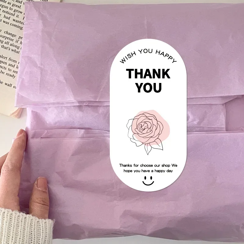 100Pcs Cute Flower Thank You Stickers for Small Business Baking Cake Dessert Packaging Gift Sealing Decoration Labels Stationery