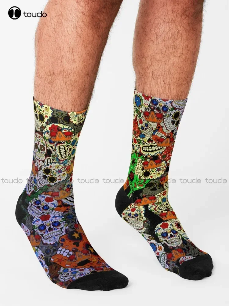 Colorful Sugar Skulls Socks Halloween Funky Socks High Quality Cute Elegant Lovely Kawaii Cartoon Sweet Cotton Sock New Popular