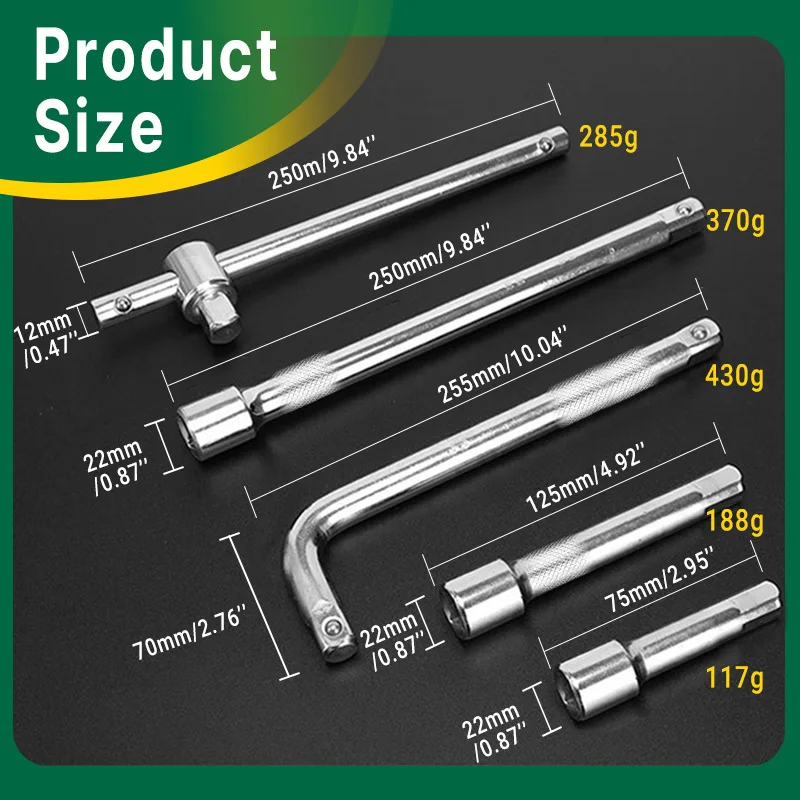 10-inch 1/2 socket wrench CR-V material mirror polished L-shaped/sliding wrench. Multifunctional hand tools for work/car use