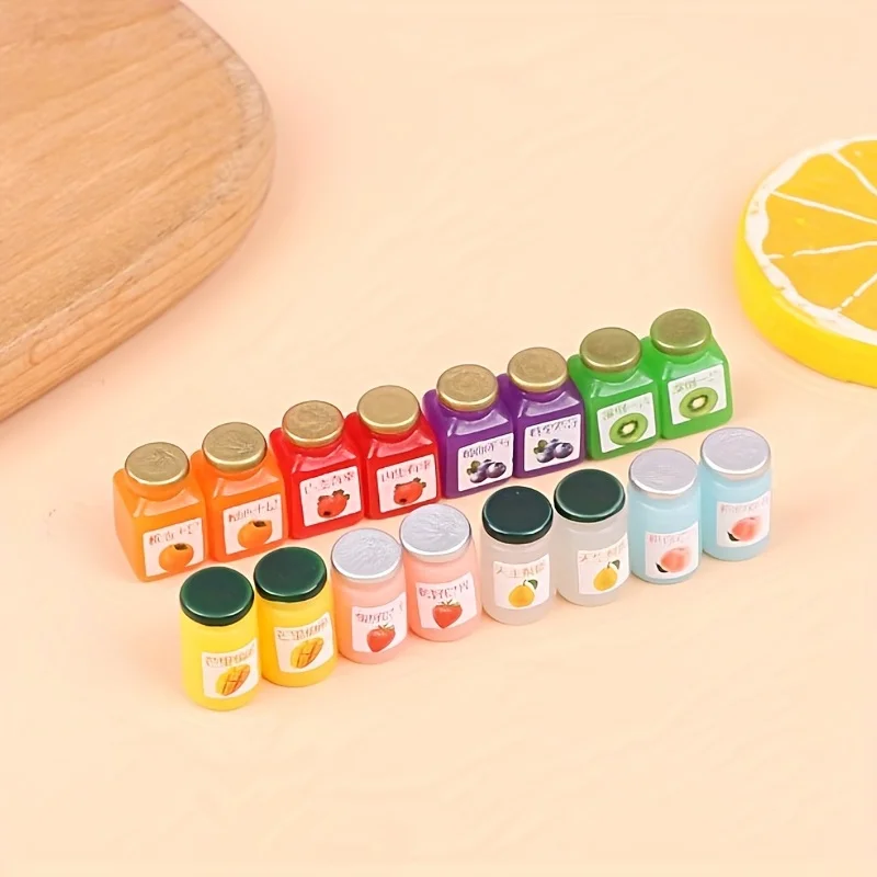 1:12 Miniature Drink Bottles Dollhouse Fruit Sauce Kitchen Food Model DIY Toy Doll House Accessories Play Tiny Food Toy