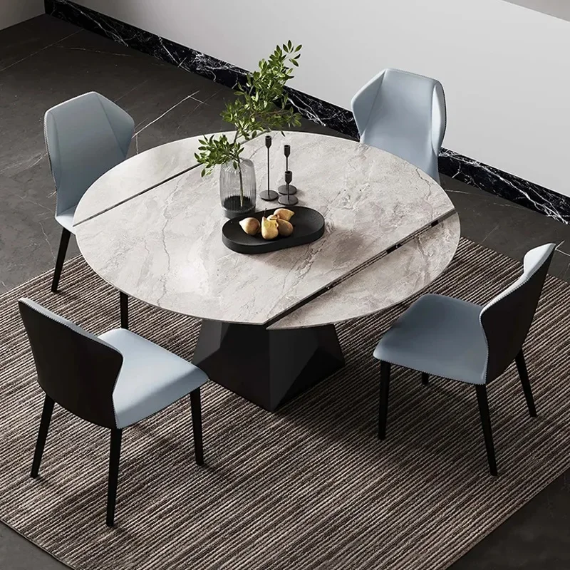 Retractable dining table household modern light luxury luxury extendable square and round dual-purpose