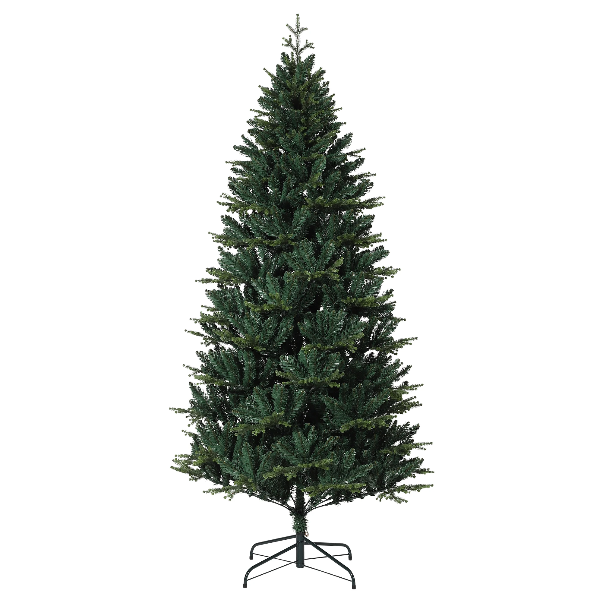Albero di Natale artificiale, 1,5-2,7 m, in PVC/PE, con struttura a cerniera e supporto resistente, ideale per decorazioni natalizie da interno e da esterno, colore verde.