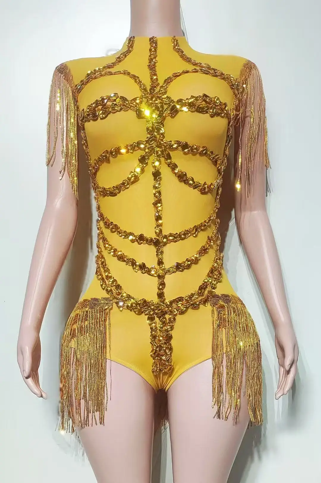 Body Sexy avec strass scintillants et paillettes noires pour femmes, maille transparente, Costume de danse, vêtements de scène pour séance photo