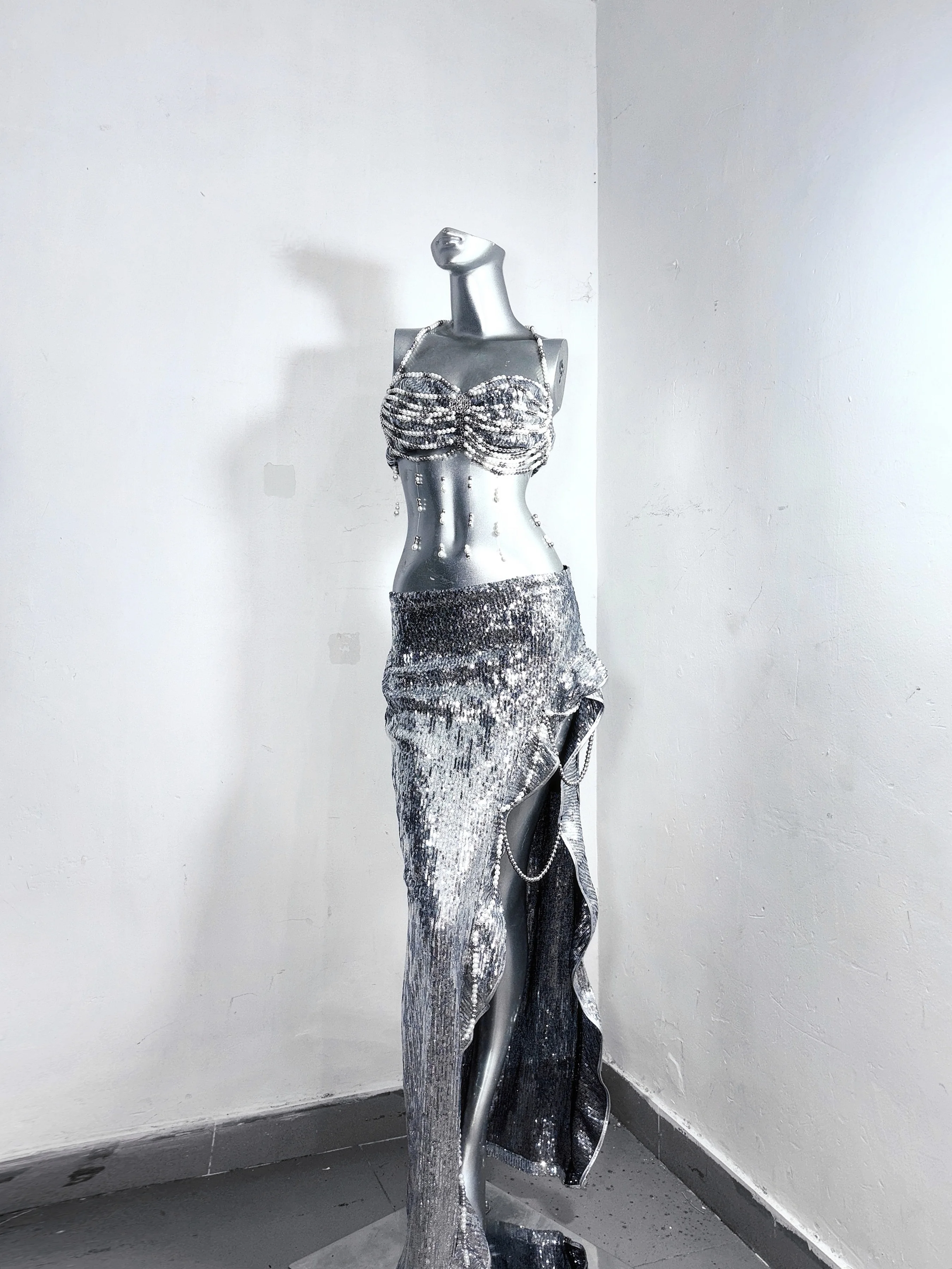 Nicho diseñador estilo hecho a mano gótico cadena decoración vestido dividido hendidura Maxi