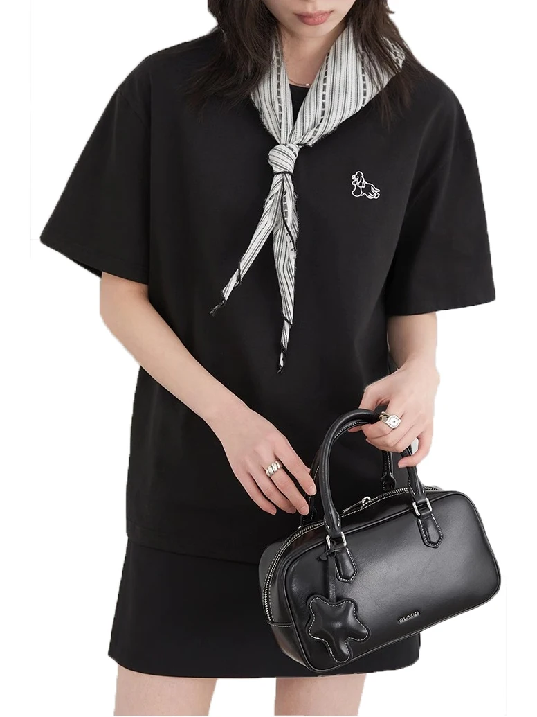 CHIC VEN 여성 티셔츠 루즈 캐주얼 뉴 라운드 넥 개 자수 반팔 기본 티셔츠 솔리드 여성 탑 여름 2025