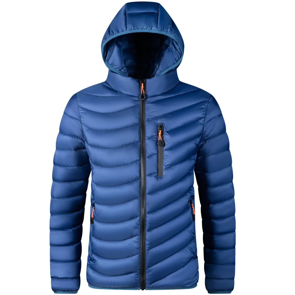 Winterjassen Heren Warme parka Lichtgewicht katoenen gewatteerde jas Lange mouw Rits Slanke winddichte bovenkleding Luxe kleding met capuchon