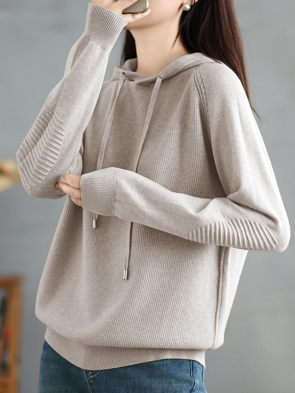 

Свободная женская футболка с капюшоном с эффектом похудения Long Sve, однотонная осенне-зимняя футболка для поездок на работу, удобная посадка, стандартная длина