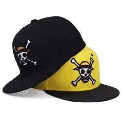 Pirate Skull Embroidered Baseball Hat Anime Cartoon Luffy Fashion Personalized Pattern Hip Hop Outdoor Sunscreen Flat Edge Hat
