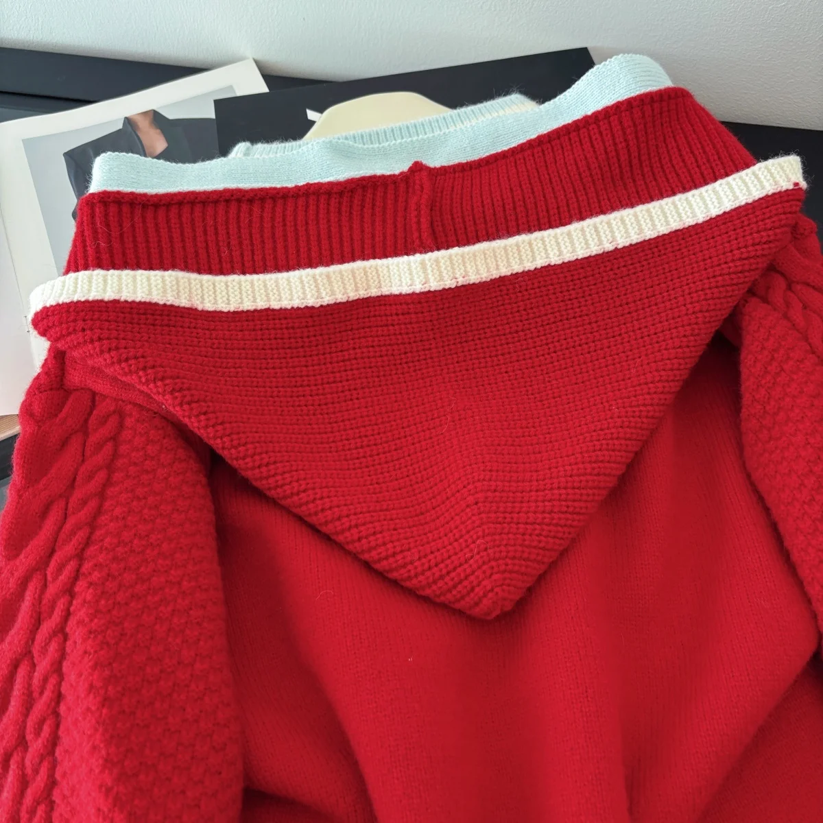 المرأة الوردي متماسكة البلوز سترة 2000s خمر الكورية نمط البلوز متماسكة طويلة الأكمام القابلة للإزالة هوديي سترة الكشمير المعنقة الربيع #5