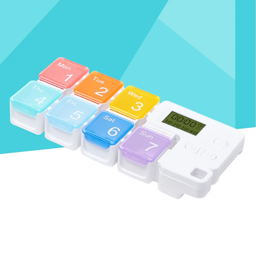 

1Pcs Smart Medicine Storage Case Portable Pill Organizer 7 Compartments Timing Reminder Rainbow Containers Organizer