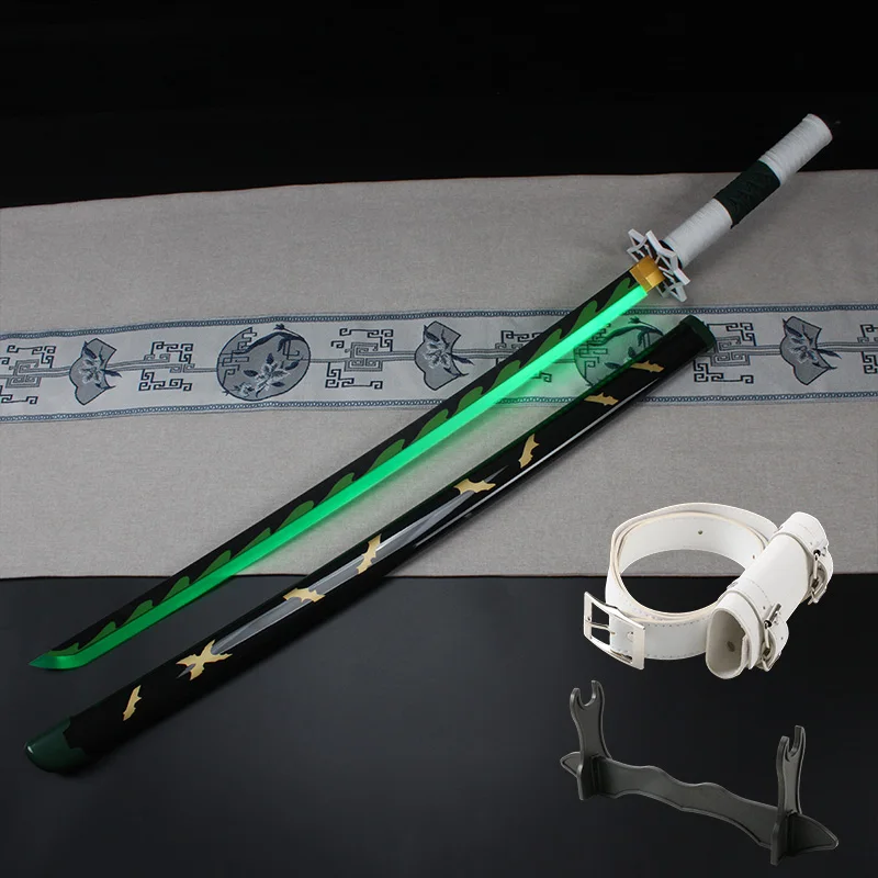 Demon Slayer LED Glowing Katana Sanemi Charakter Rollenspiel-Requisiten mit weißem Gürtel und Halter Bambus-Spielzeugschwert