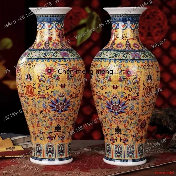 H178Jingdezhen ceramic vase, enamel yellow winter melon vase, home decoration ceramics