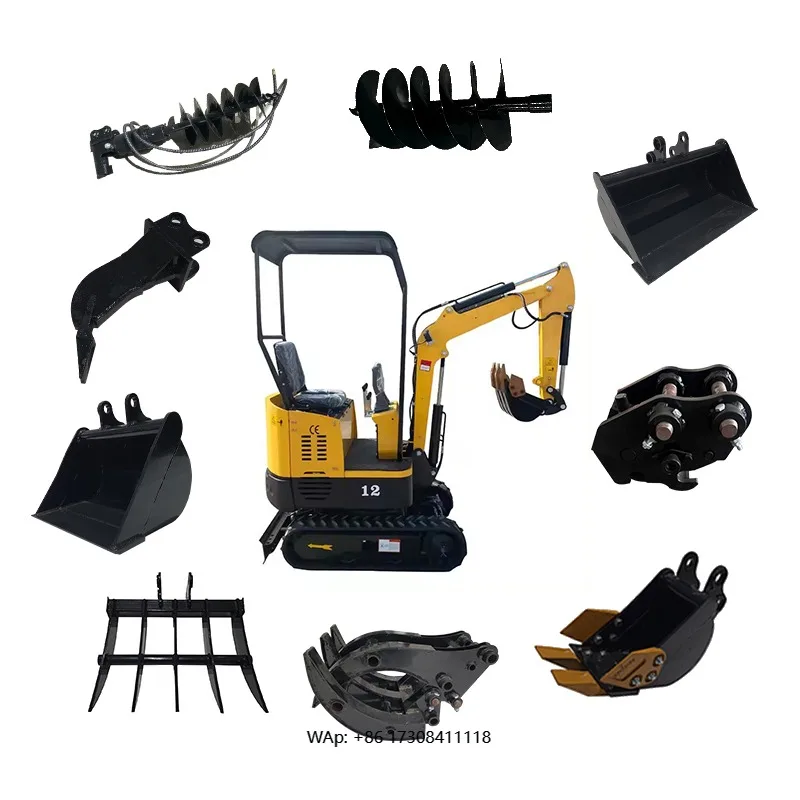 

Mini Excavator Attachments Set Grabber, Quick Hitch, Ripper, Rake, Auger, Auger Rod and Bucket for Sale