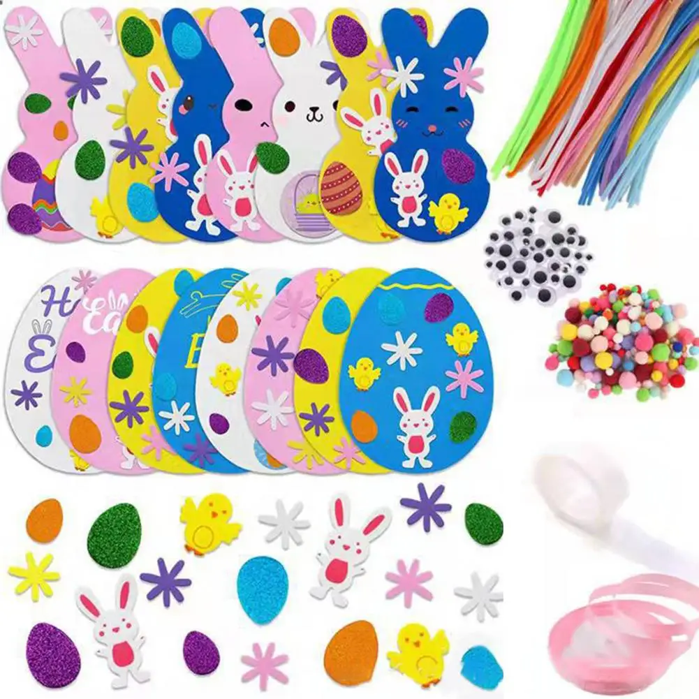 1 Set Easter Foam Stickers Glitter Egg Rabbit Chicks Decals Handicraft Children DIY Craft Stickers Party easter decoration 2023