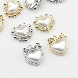 6pcs/lot Zinc Alloy Charms Imitation Pearl Bow Heart Shape Charms For DIY Fashion Necklace Bracelet Jewelry Making Accessories
