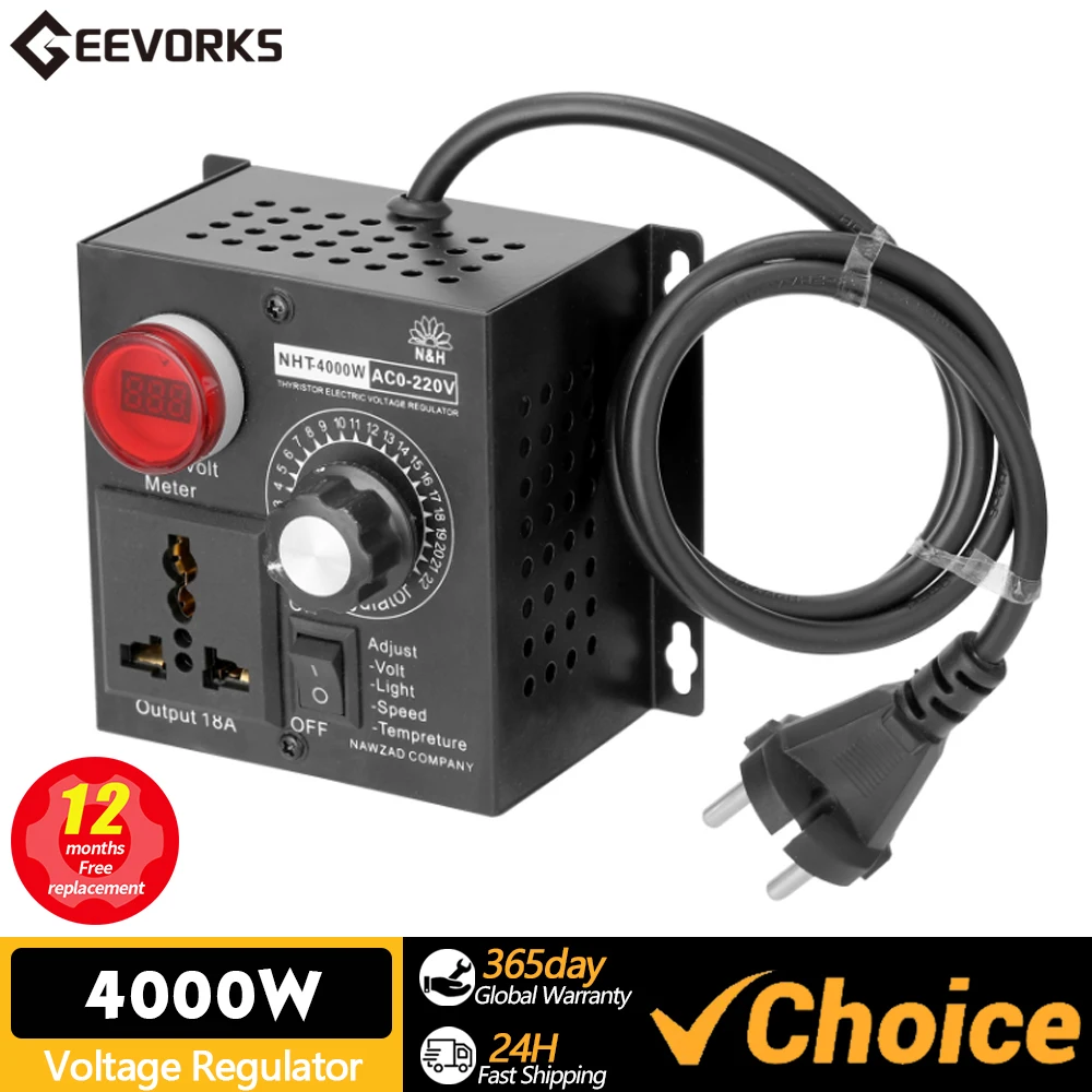 

AC 220V 4000W Compact Variable Voltage Controller Portable Speed Temperature Light Voltage Adjuatable Dimmer