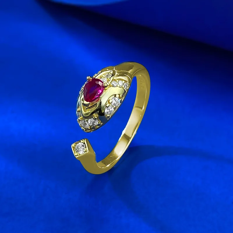 

New S925 Silver Palace Style Luxury Retro Old Money Wind Echoing Tail Gold Snake Open Ring Wedding Jewelry