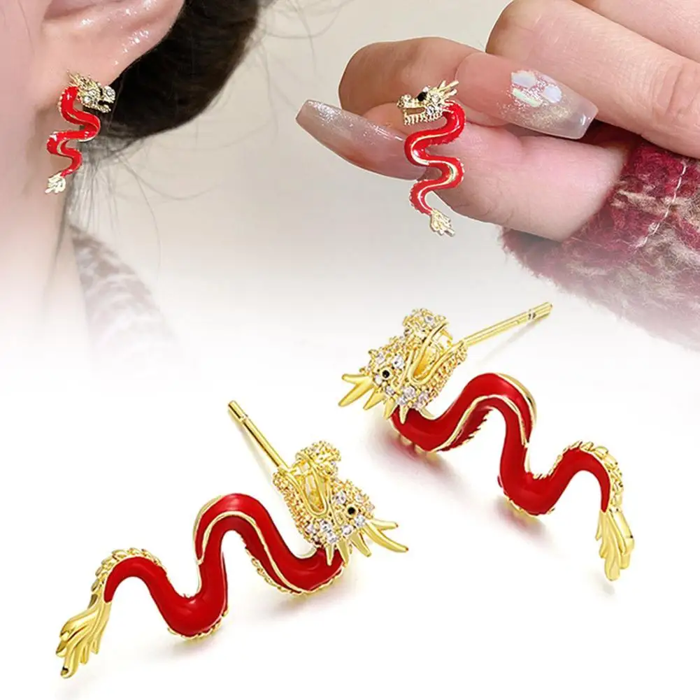 Chinese New Year Red Dragon Earrings Popular New Year Chinese Earrings For Female Minors With A Design Sense Of Adva K1Q1