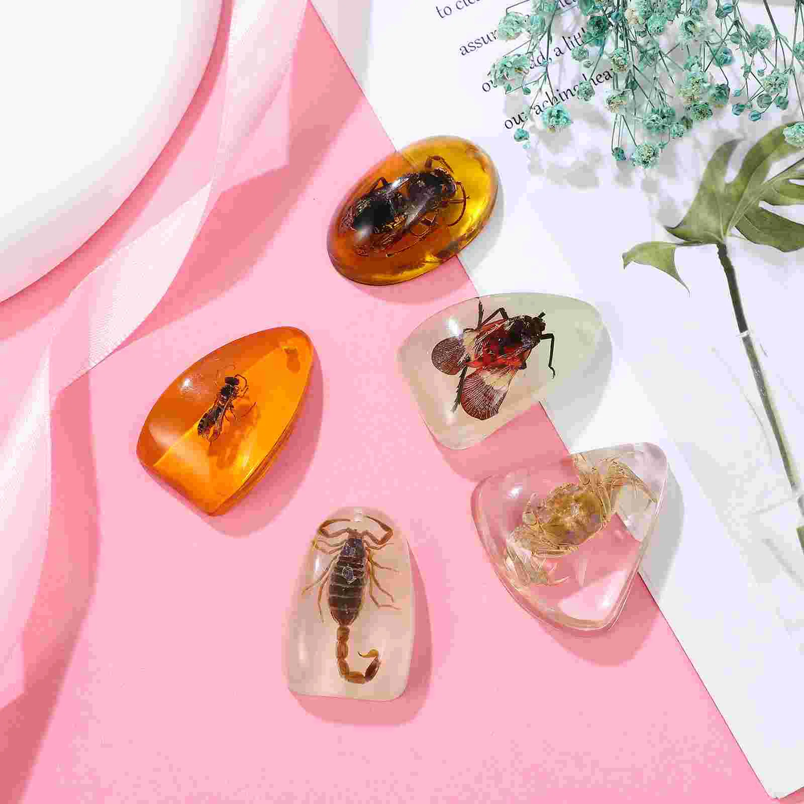 5 Pcs Amber Pendant Colorful Jewelry Insects Resin Pendants DIY Bracelets Beads Stone for Making Accessories