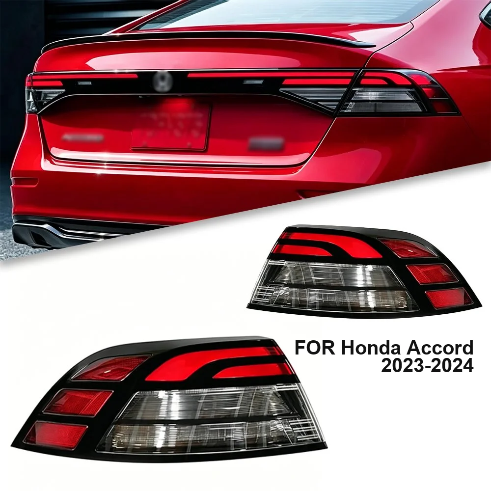 Tail Light Assembly for Honda Accord 2023-2024 Outer Position Pair, Red Strip Clear Lens Dark Bezel Rear Lamps