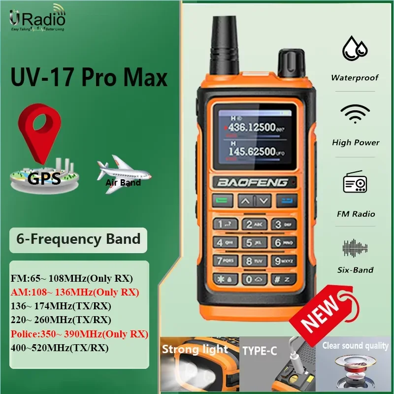 

Baofeng UV-17 Pro Max GPS Air Band Шестидиапазонная рация VHF UHF Type-C с зарядкой Baofeng 996-канальная двусторонняя радиостанция UV17 Pro FM