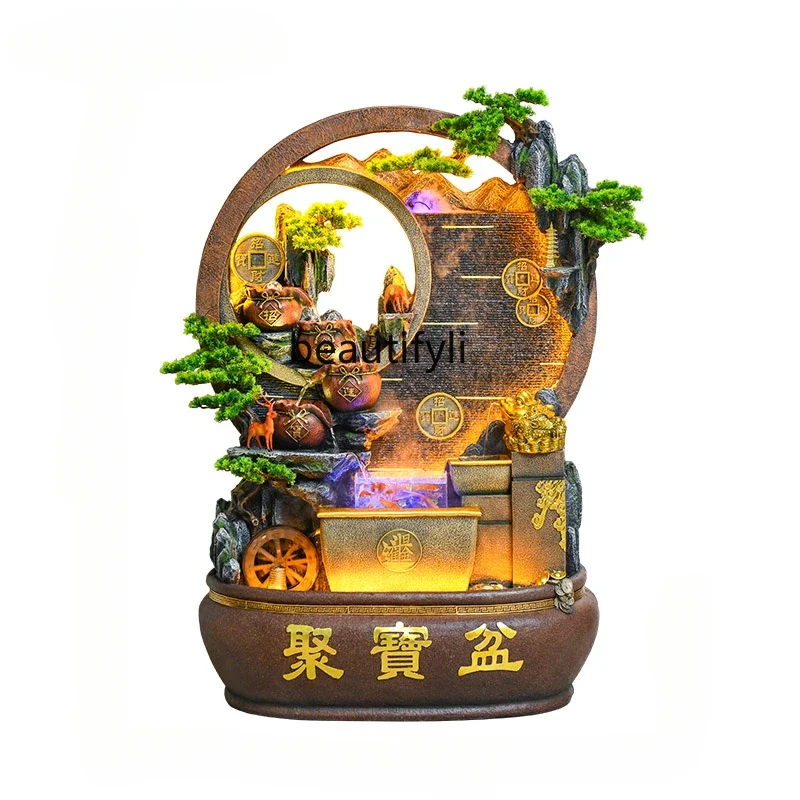 Chinese water curtain wall screen running water fountain landscape floor ornament fish tank cornucopia decoration