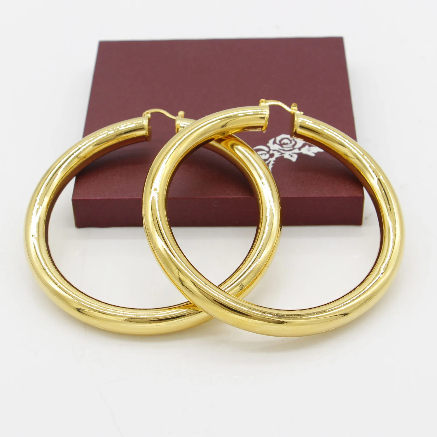 Adixyn Gold Plated Color Hoop Earring Big Size For Lady Woman Copper Popular Extra Large Special Hollow