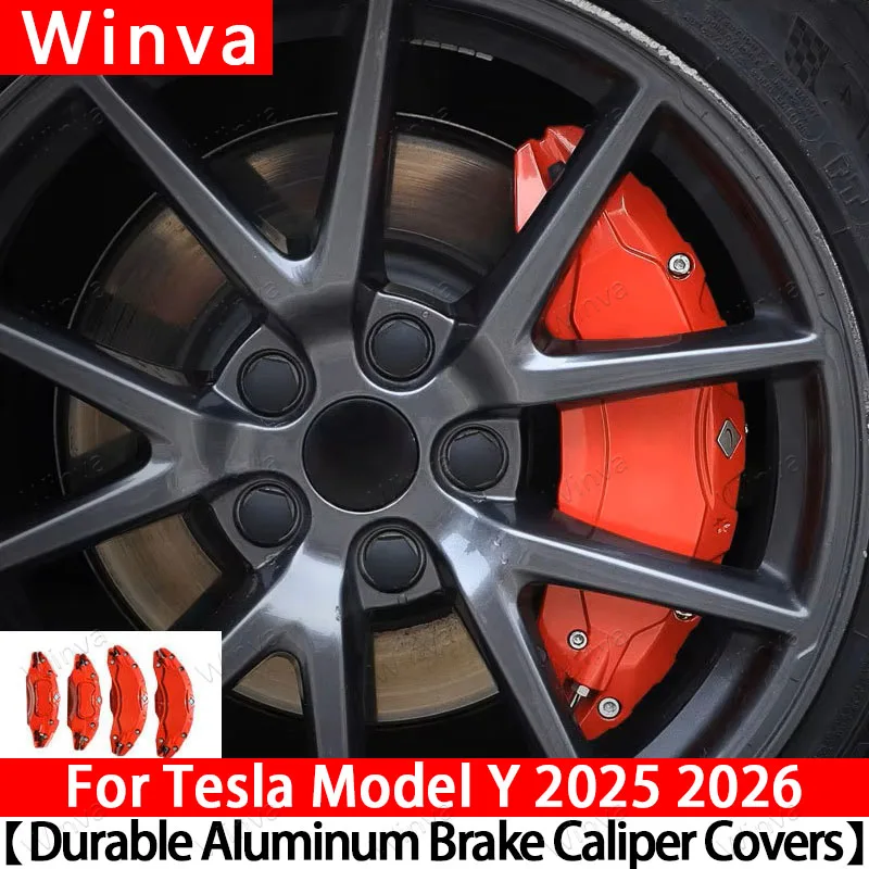 

For Tesla Model Y Juniper 2025 2026 Aluminum Alloy 4Pcs Red Caliper Covers Brake Caliper Covers Modification Exterior Accessorie