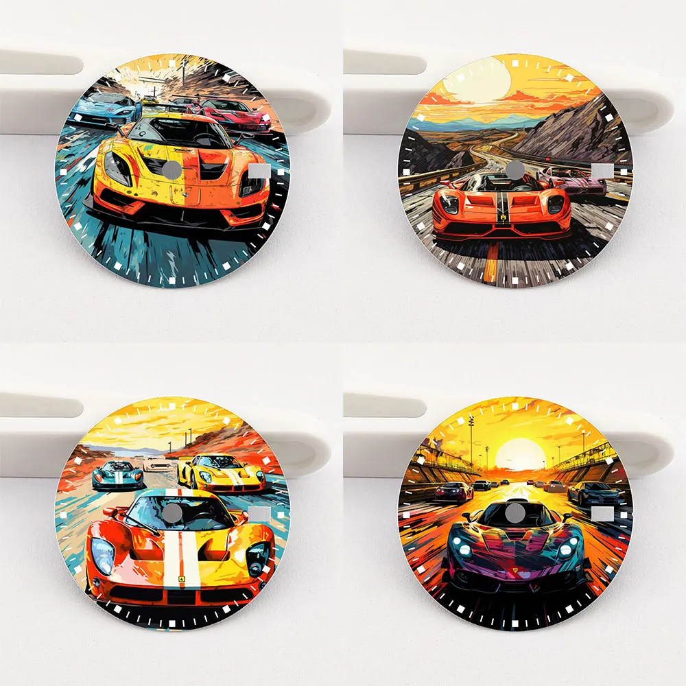 285mm-ダイヤル-nh35-ダイヤル-スポーツカー-クリエイティブ-カラー-プリント-シリーズ-ダイヤルは、nh35-36-ムーブメント腕時計アクセサリーに適しています。