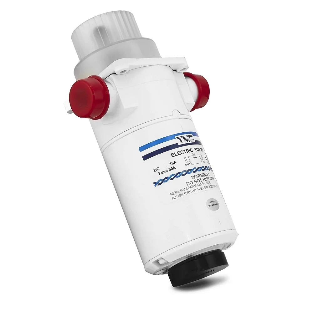 

TMC-429965 Electric Toilet Macerator Pump for RV, Waste Pump with Clamp-On Hose Connection, Heavy-Duty Marine Grade Motor