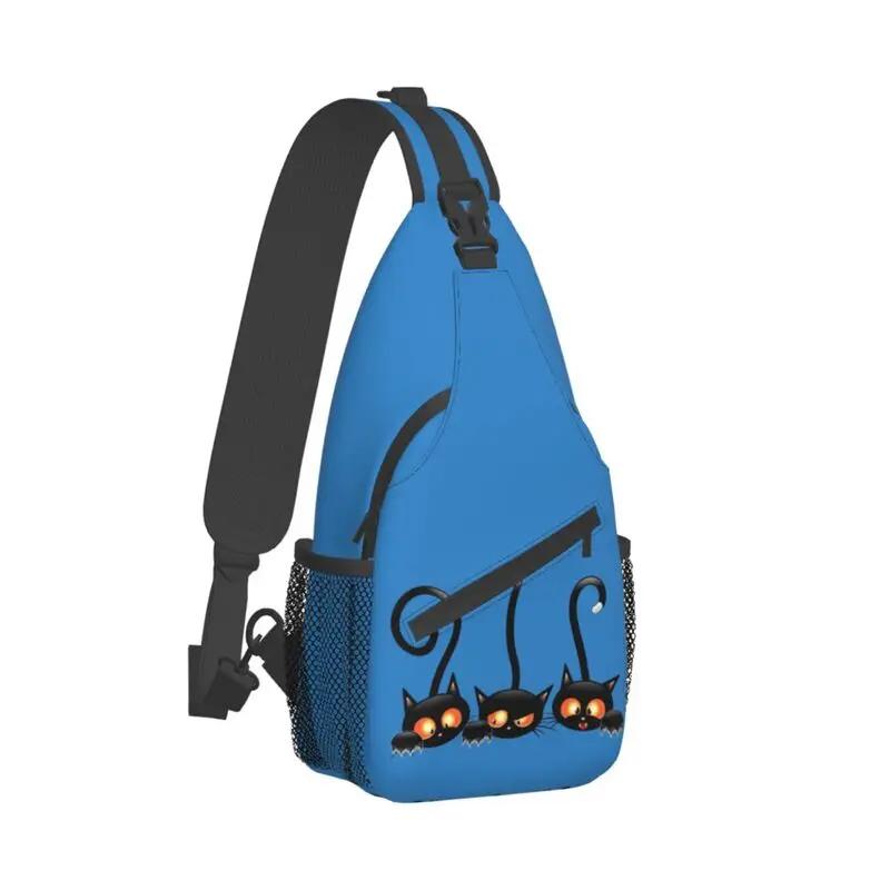 Halloween Zwarte Kat Crossbody Sling Rugzak Mannen Custom Borst Schoudertas Voor Reizen Wandelen Dagrugzak