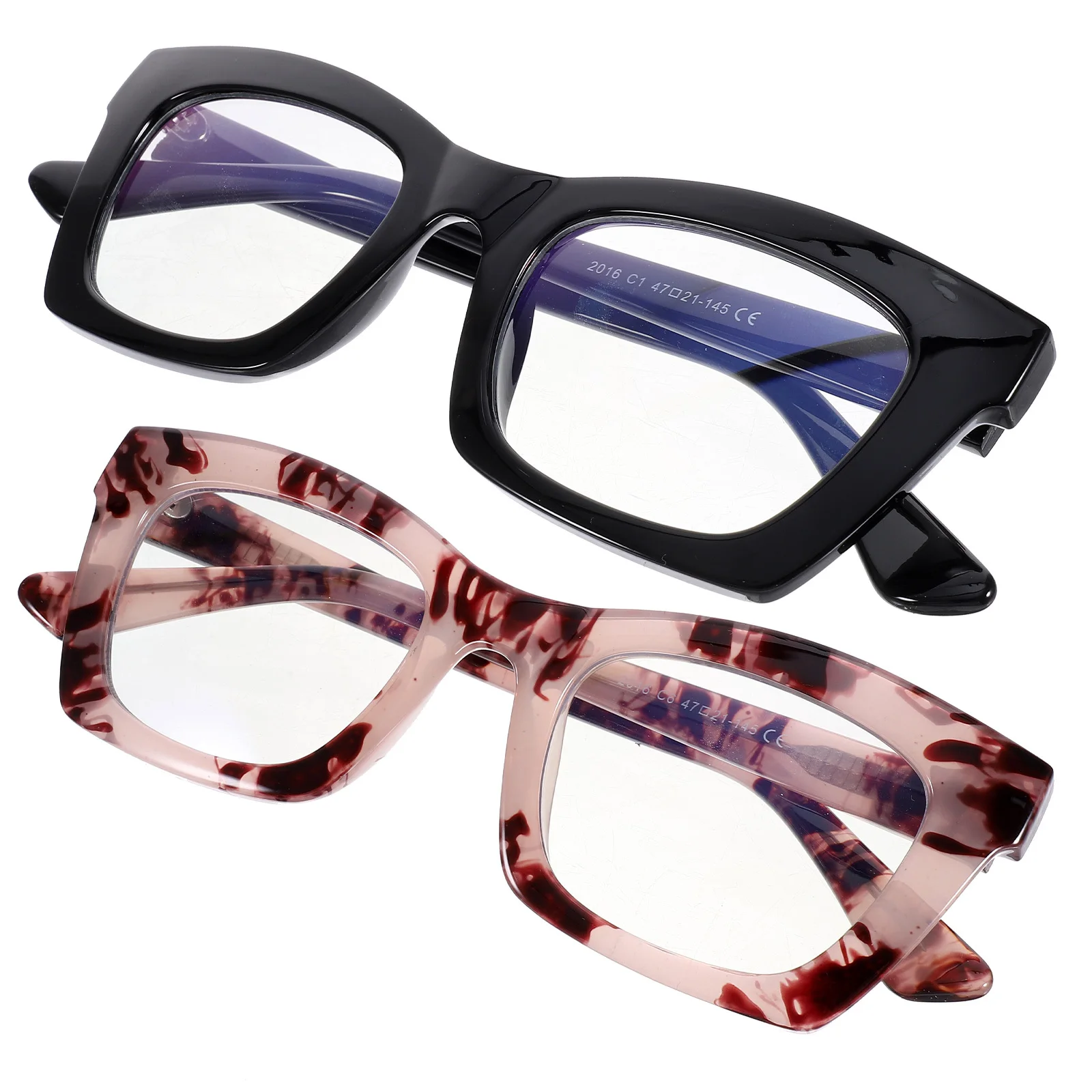 

2Pcs Plastic Frame Eyeglasses Decorative Retro Lightweight Stylish Glasses for Women Men Unisex Daily Use Frame Glasses